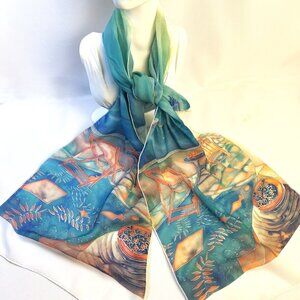 Stunning New Greek Scarf Santorini Scenic Mediterranean Coastal Design 29”